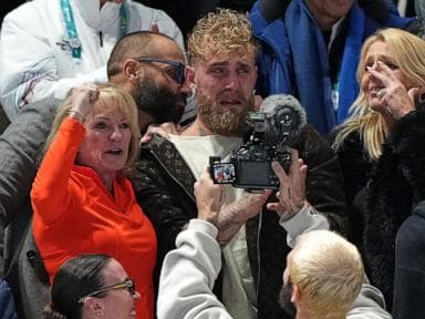  Jake Paul sits in second row to watch fiancée Jutta Leerdam in Olympic speedskating